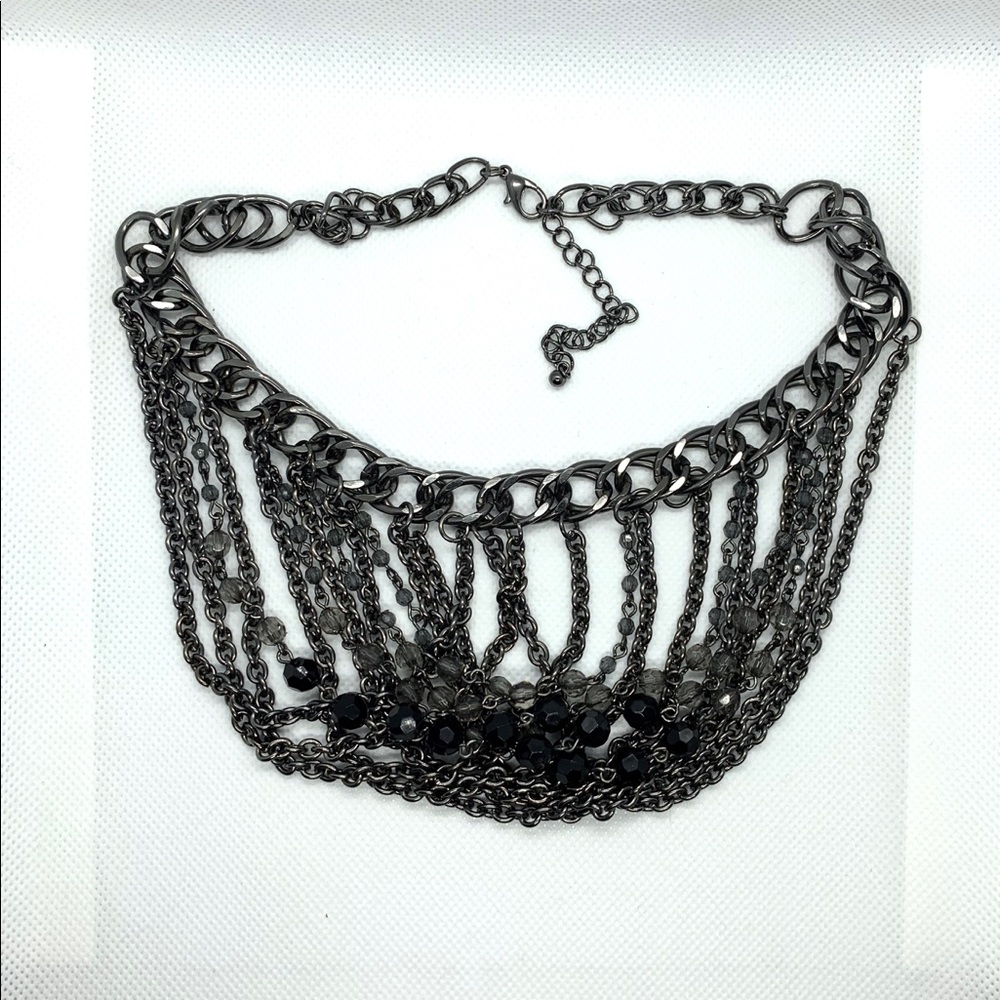 Gunmetal Chains Bib Necklace